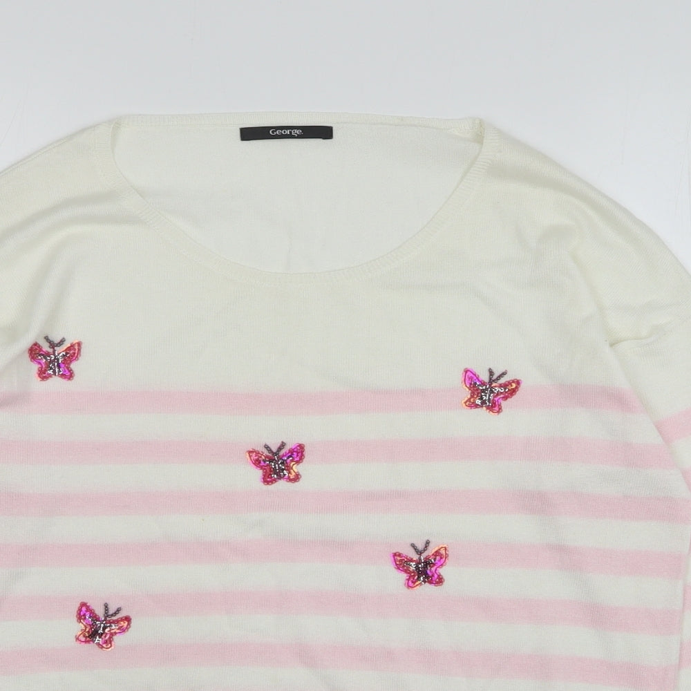 George Womens Pink Round Neck Striped Polyester Pullover Jumper Size 12 - Butterflies