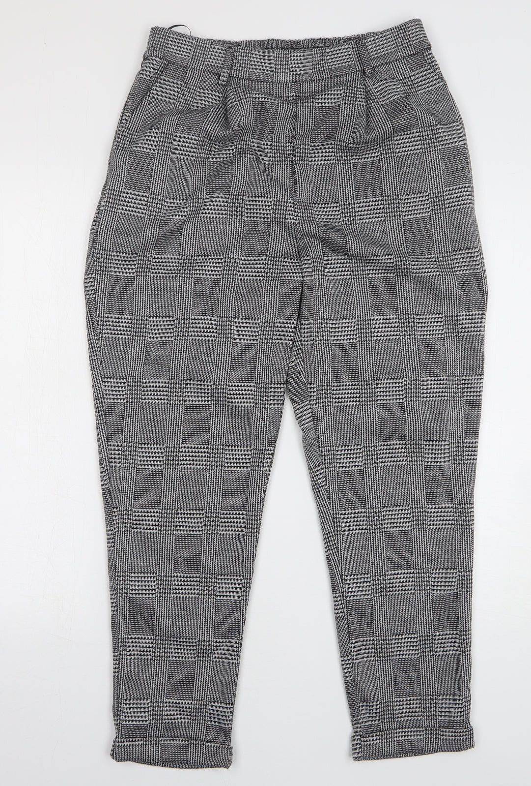 F&F Womens Grey Check Polyester Trousers Size 12 L26 in Regular