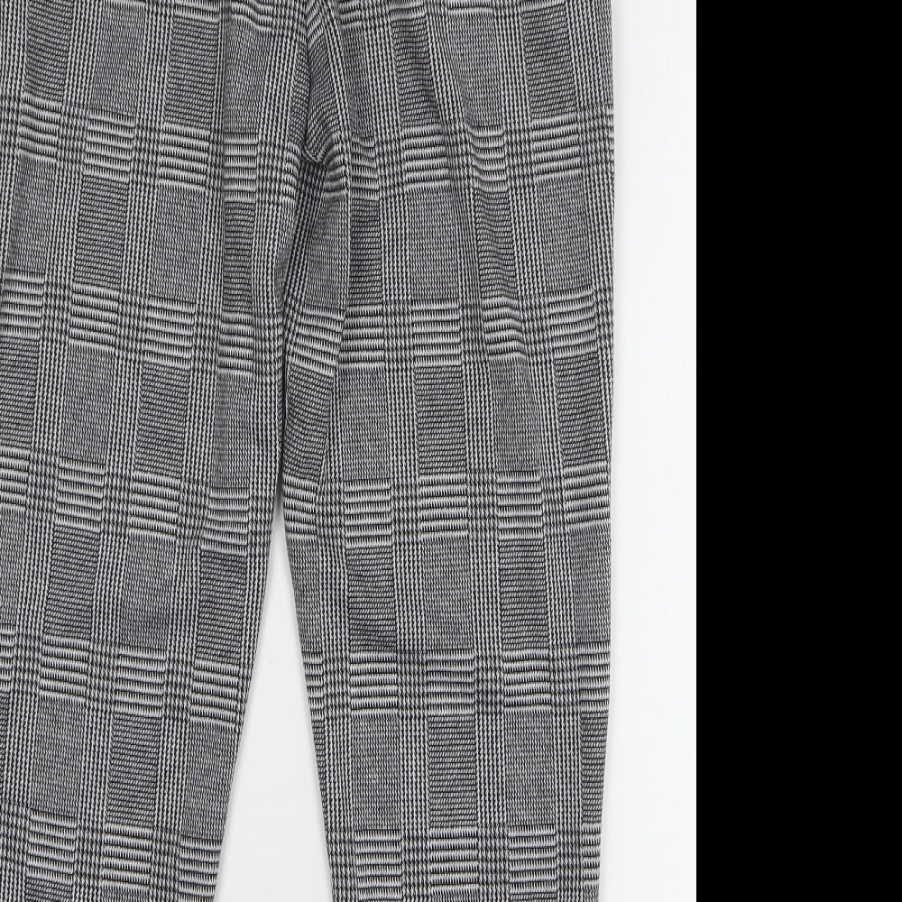 F&F Womens Grey Check Polyester Trousers Size 12 L26 in Regular