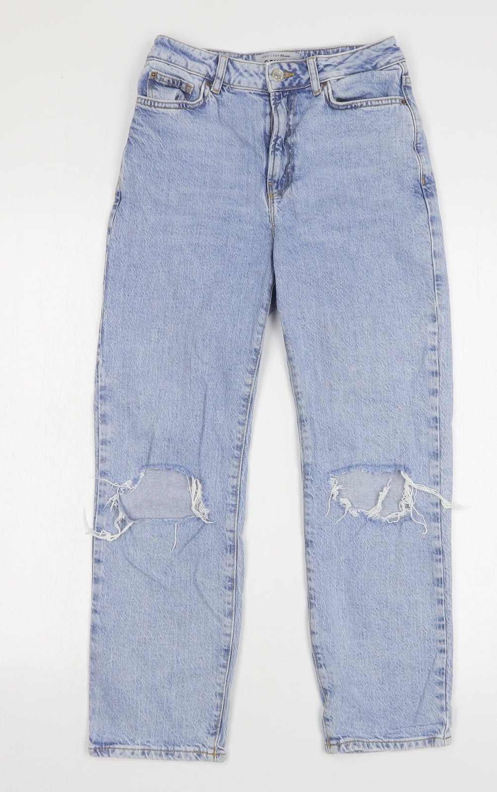 New Look Girls Blue Cotton Wide-Leg Jeans Size 12 Years Regular Button - Distressed