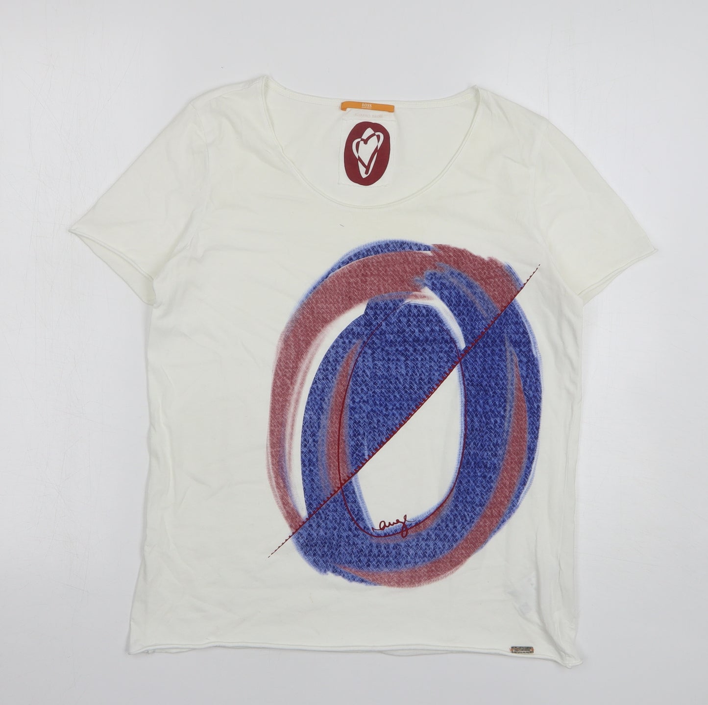 HUGO BOSS Womens White Cotton Basic T-Shirt Size L Round Neck