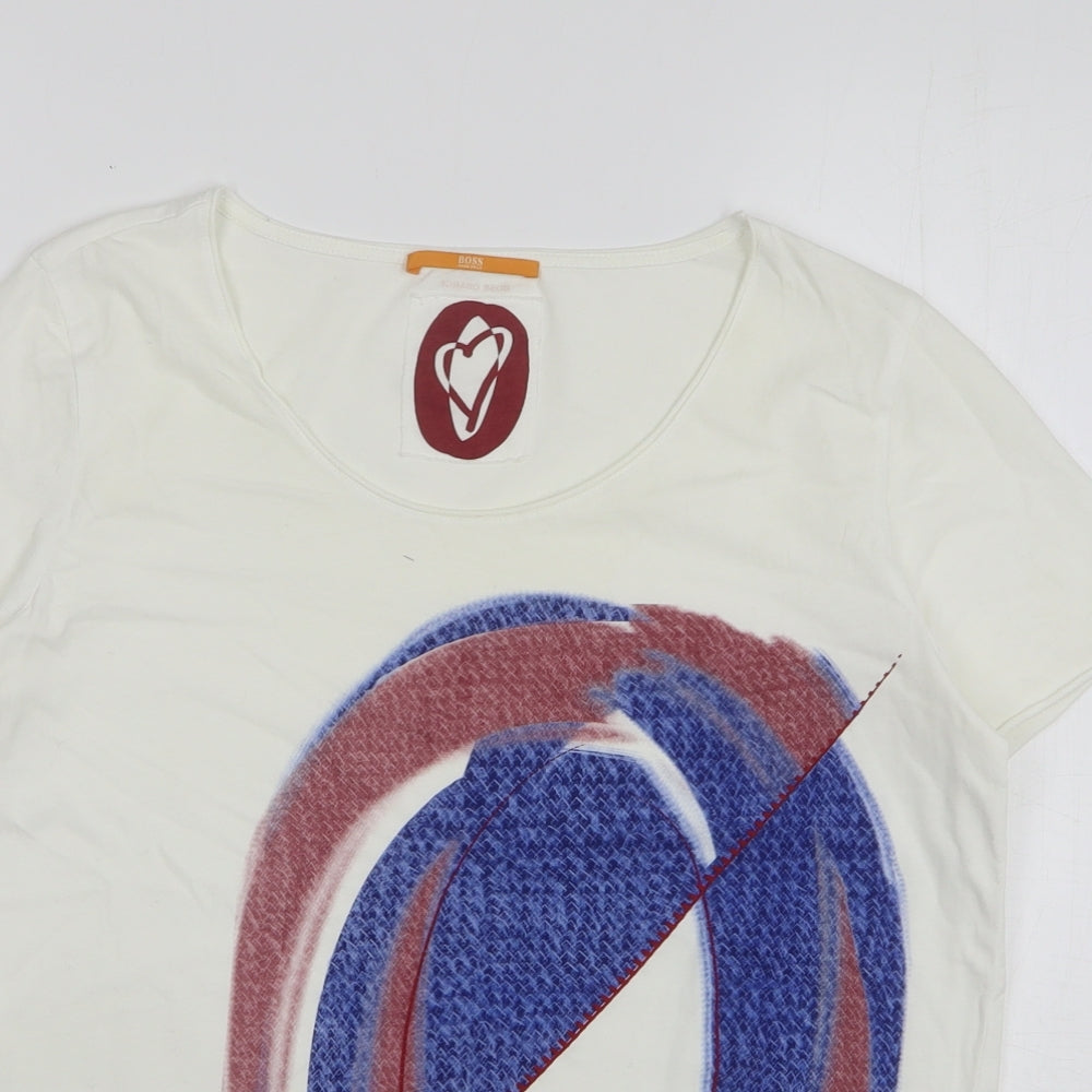 HUGO BOSS Womens White Cotton Basic T-Shirt Size L Round Neck