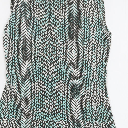 Olsen Womens Green Geometric Polyamide Basic Button-Up Size 10 V-Neck