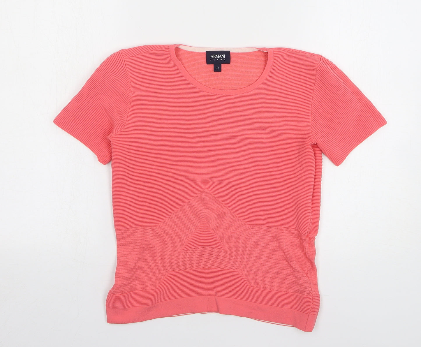 Armani Jeans Womens Pink Polyester Basic T-Shirt Size 14 Round Neck