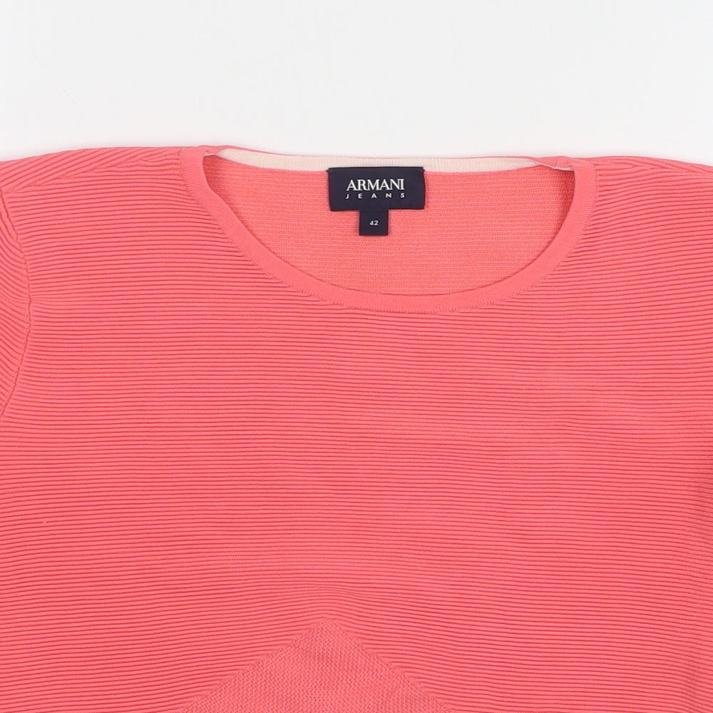 Armani Jeans Womens Pink Polyester Basic T-Shirt Size 14 Round Neck