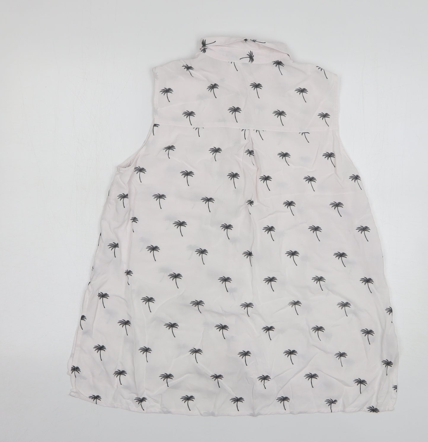 H&M Womens White Geometric Viscose Basic Button-Up Size 10 Collared - Palm Tree