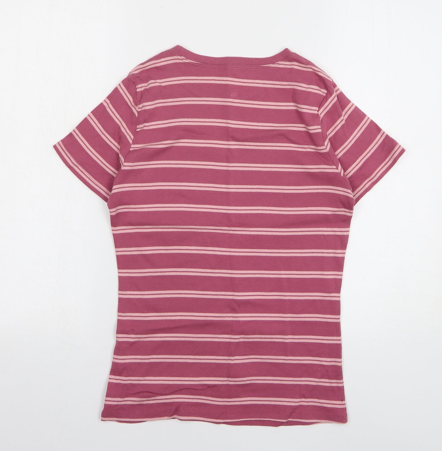 Papaya Womens Purple Striped Cotton Basic T-Shirt Size 14 Round Neck