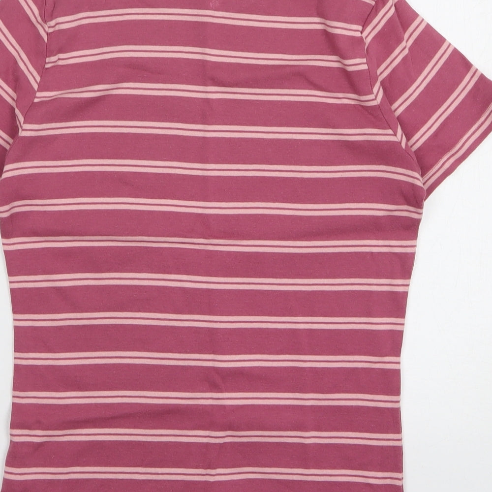 Papaya Womens Purple Striped Cotton Basic T-Shirt Size 14 Round Neck