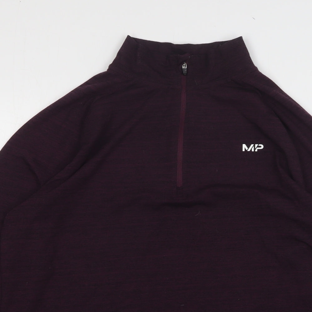 Myprotein Mens Purple Polyester Basic T-Shirt Size M High Neck Zip