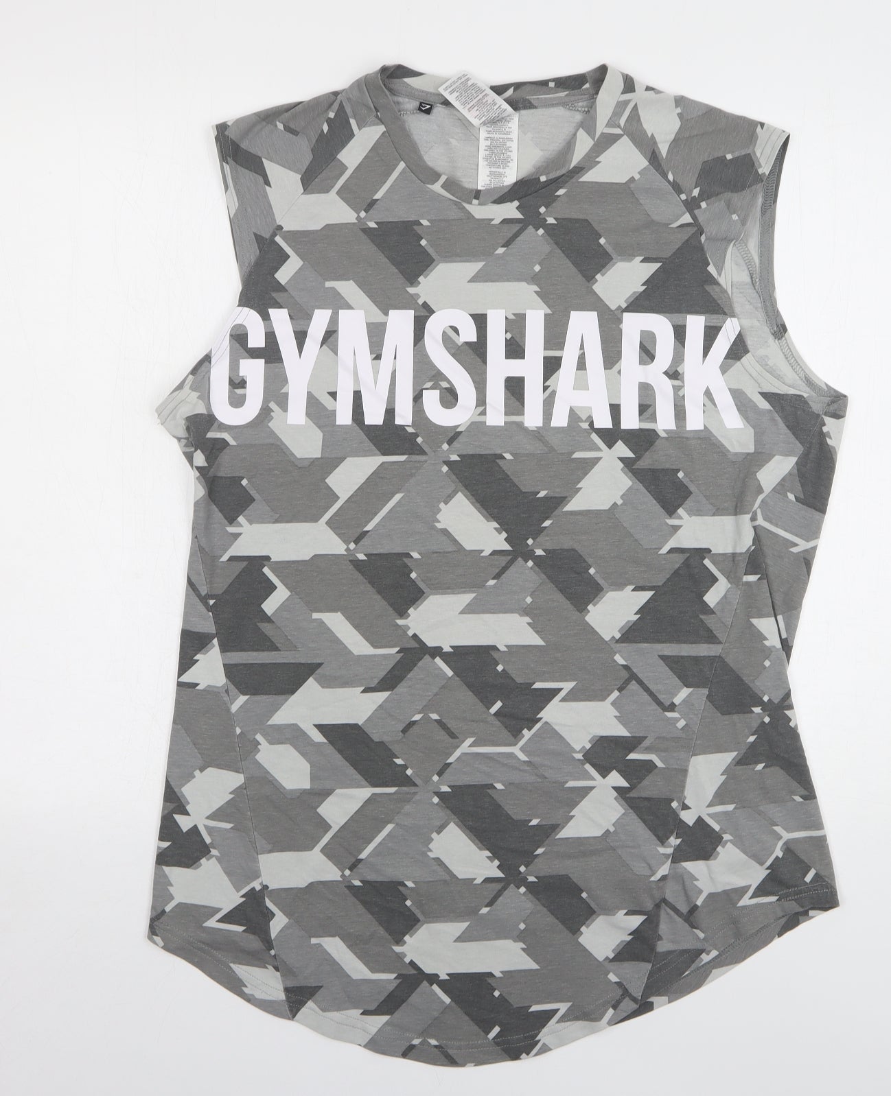 Gymshark Mens Grey Geometric Cotton Basic Tank Size L Round Neck Pullover