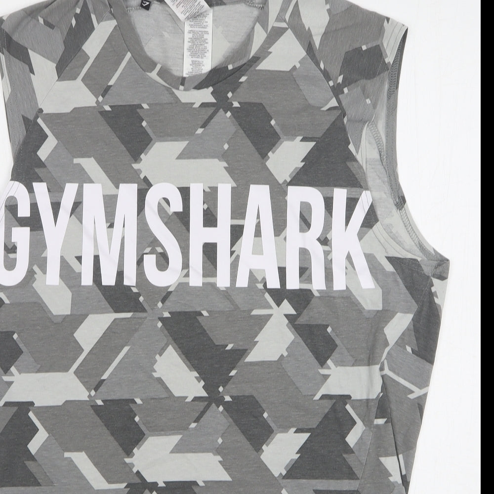 Gymshark Mens Grey Geometric Cotton Basic Tank Size L Round Neck Pullover