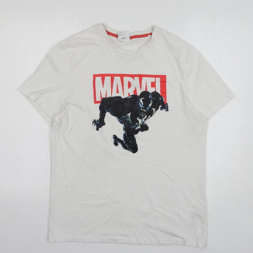 Primark Mens White Cotton T-Shirt Size L Crew Neck - Marvel Venom