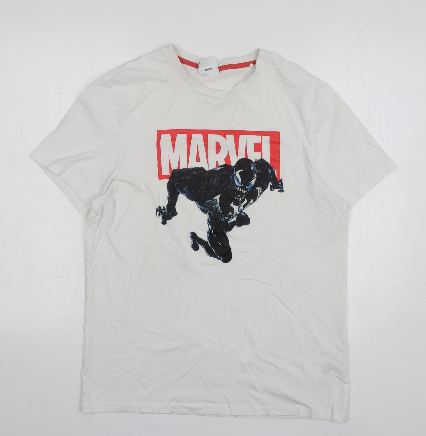 Primark Mens White Cotton T-Shirt Size L Crew Neck - Marvel Venom