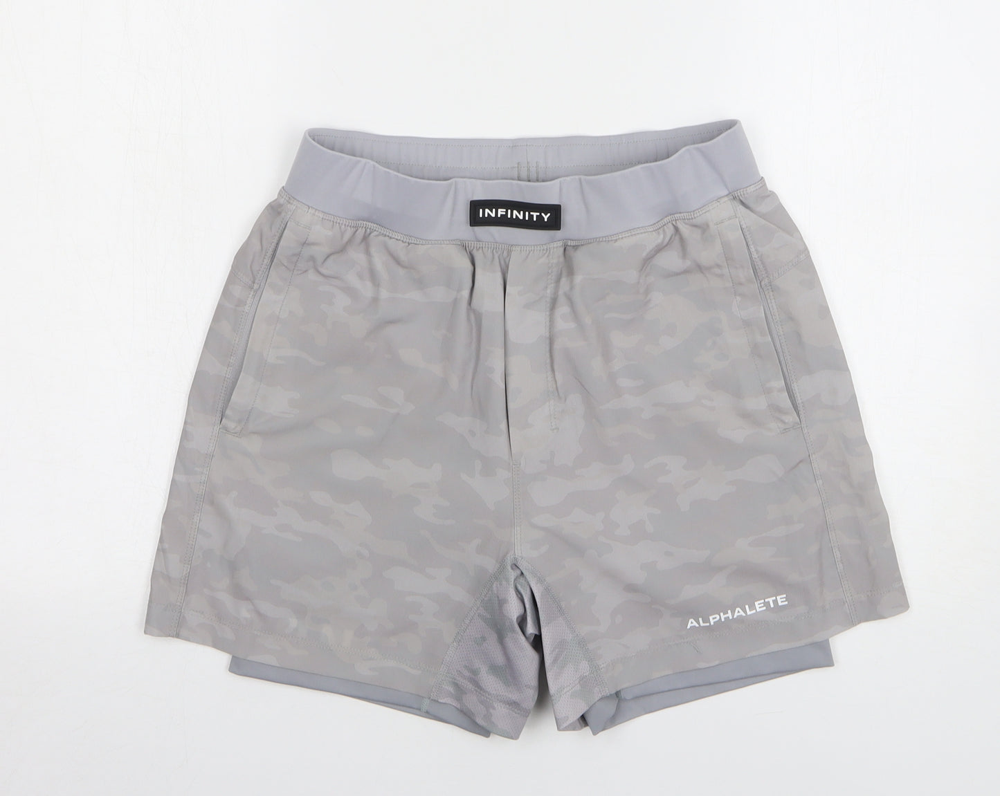 ALPHALETE Mens Grey Camouflage Polyester Athletic Shorts Size M L6 in Regular Drawstring
