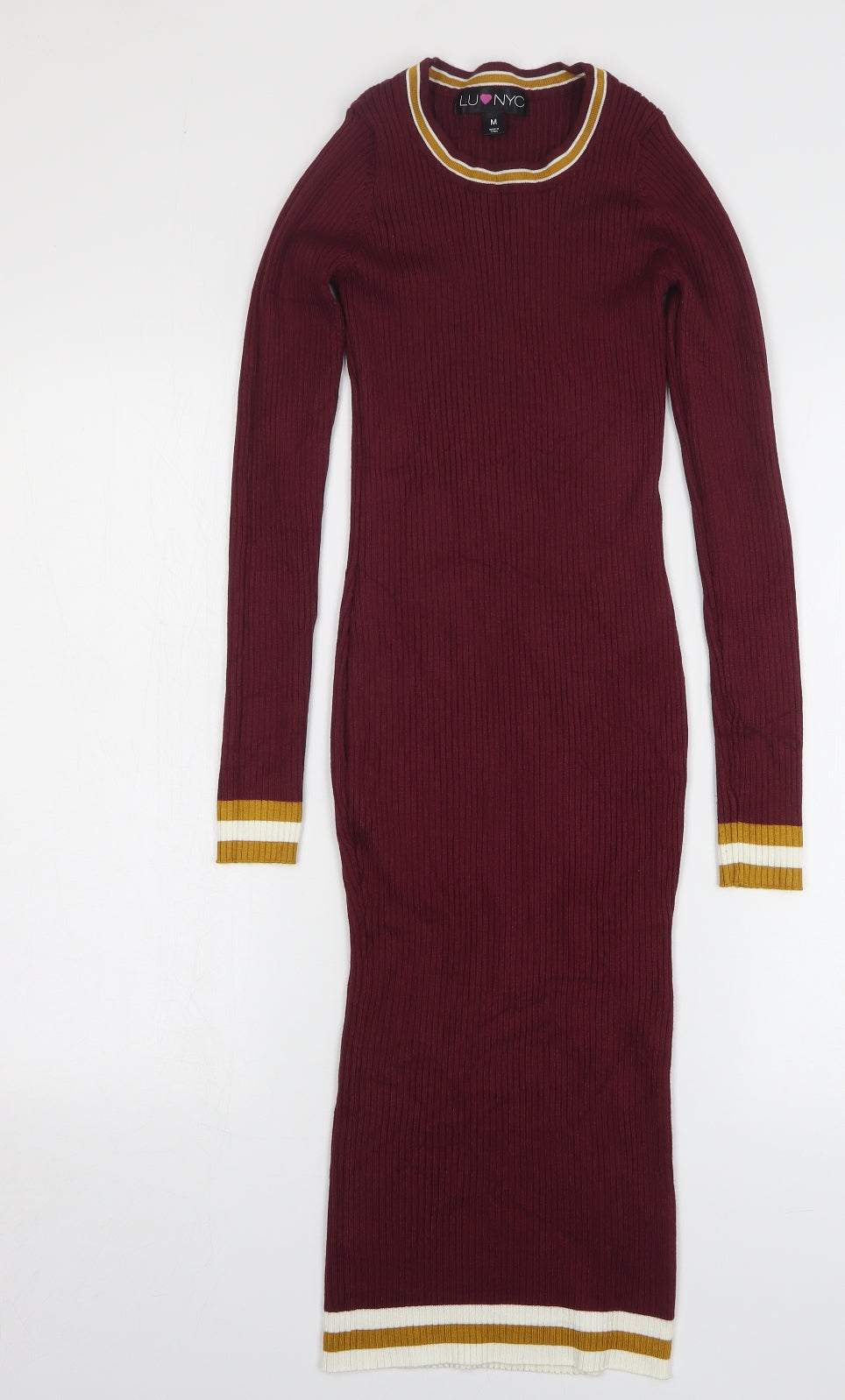LU NYC Womens Red Viscose Jumper Dress Size M Round Neck