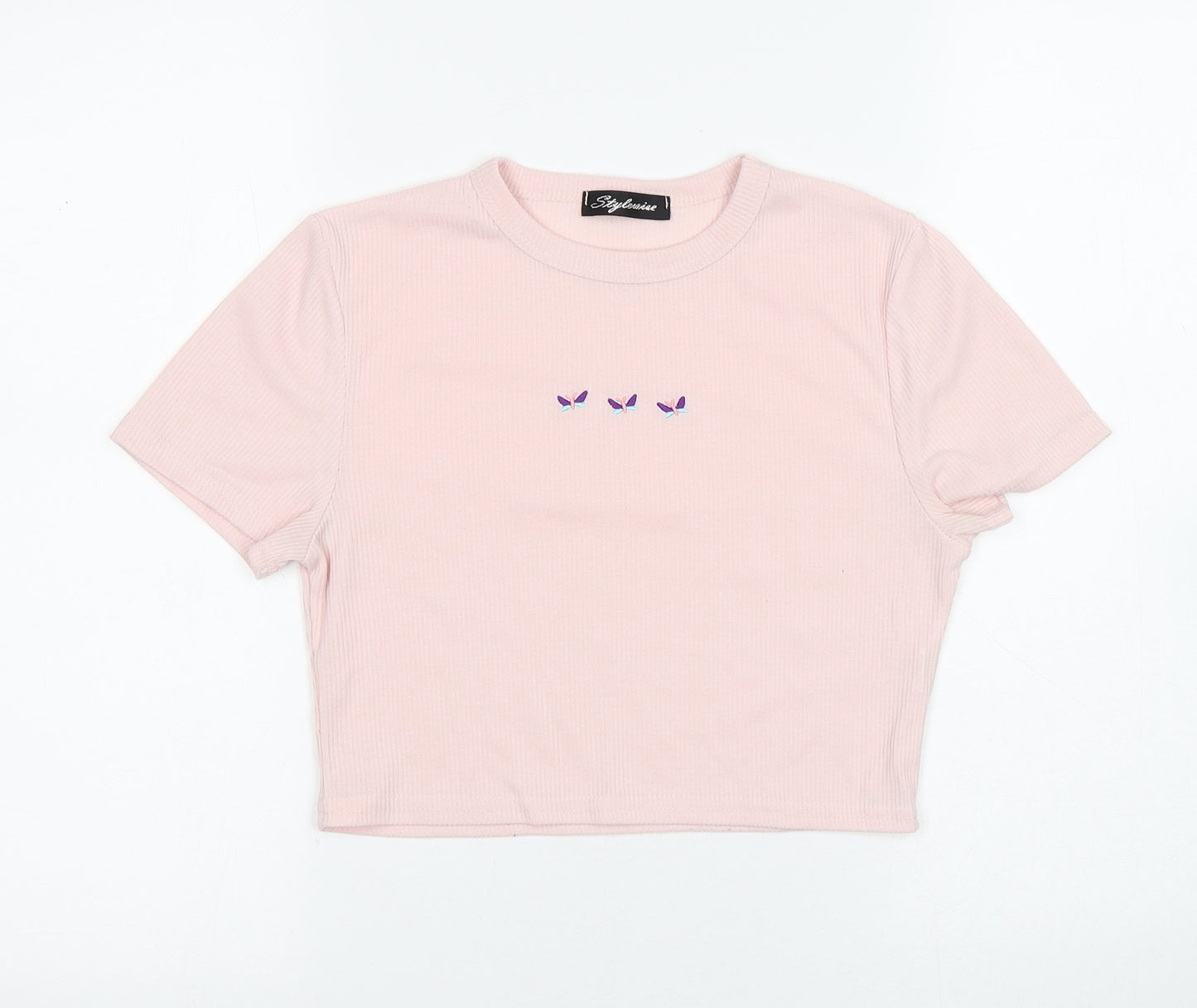 STYLEWISE Womens Pink Polyester Jersey T-Shirt Size 10 Round Neck - butterflies