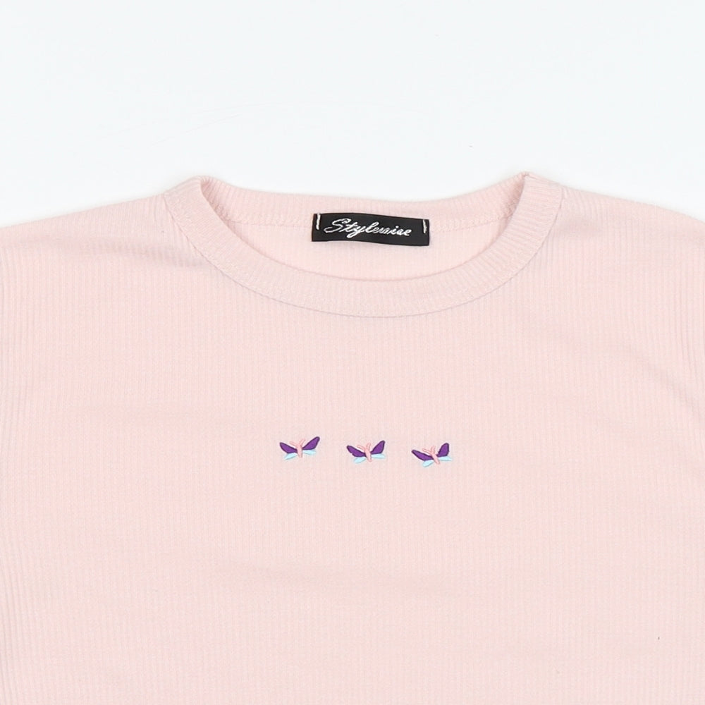 STYLEWISE Womens Pink Polyester Jersey T-Shirt Size 10 Round Neck - butterflies
