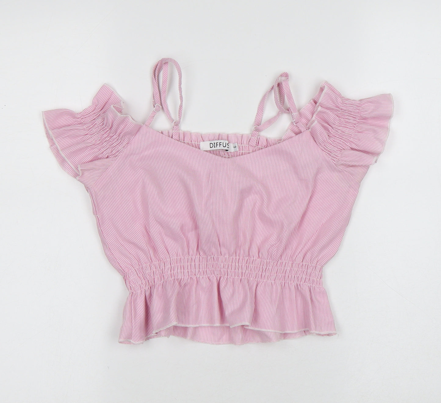 diffuse Womens Pink Striped Polyester Cropped T-Shirt Size 6 Square Neck - Stripes