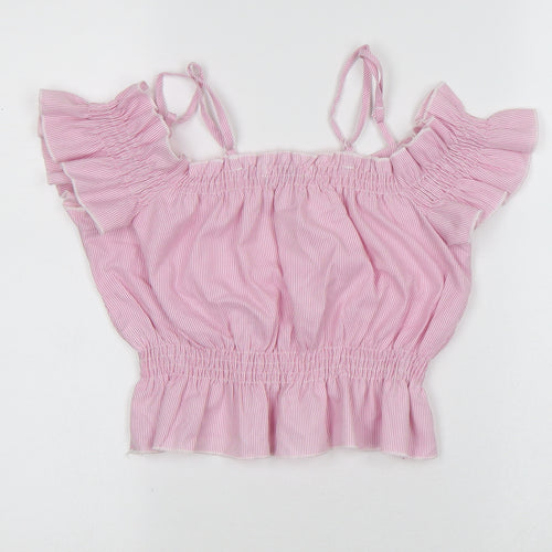 diffuse Womens Pink Striped Polyester Cropped T-Shirt Size 6 Square Neck - Stripes