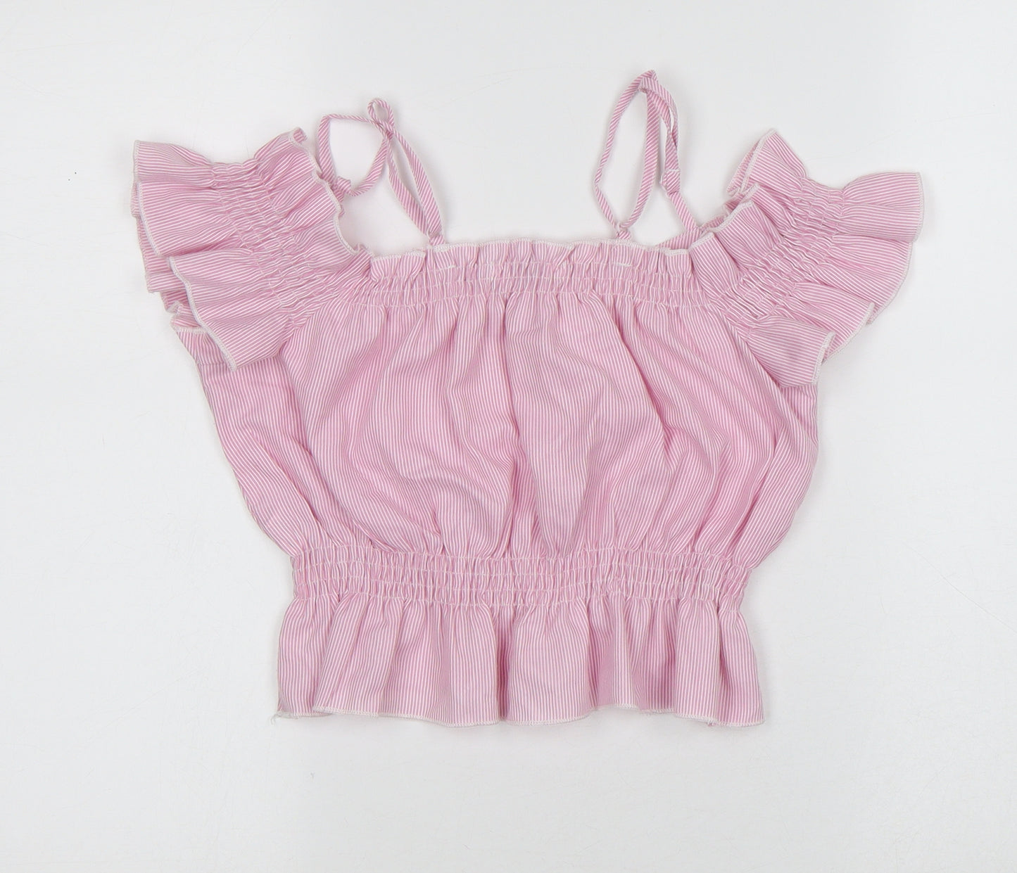 diffuse Womens Pink Striped Polyester Cropped T-Shirt Size 6 Square Neck - Stripes