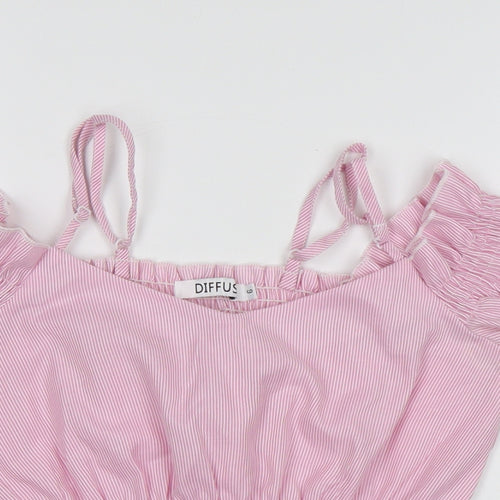 diffuse Womens Pink Striped Polyester Cropped T-Shirt Size 6 Square Neck - Stripes