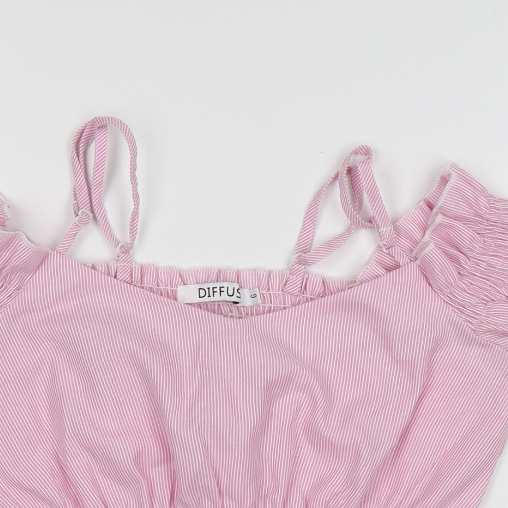 diffuse Womens Pink Striped Polyester Cropped T-Shirt Size 6 Square Neck - Stripes
