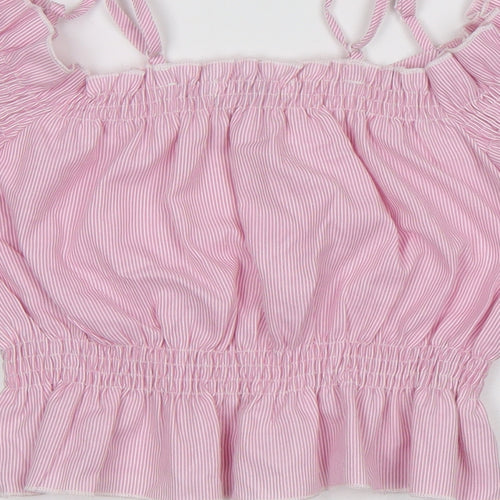 diffuse Womens Pink Striped Polyester Cropped T-Shirt Size 6 Square Neck - Stripes