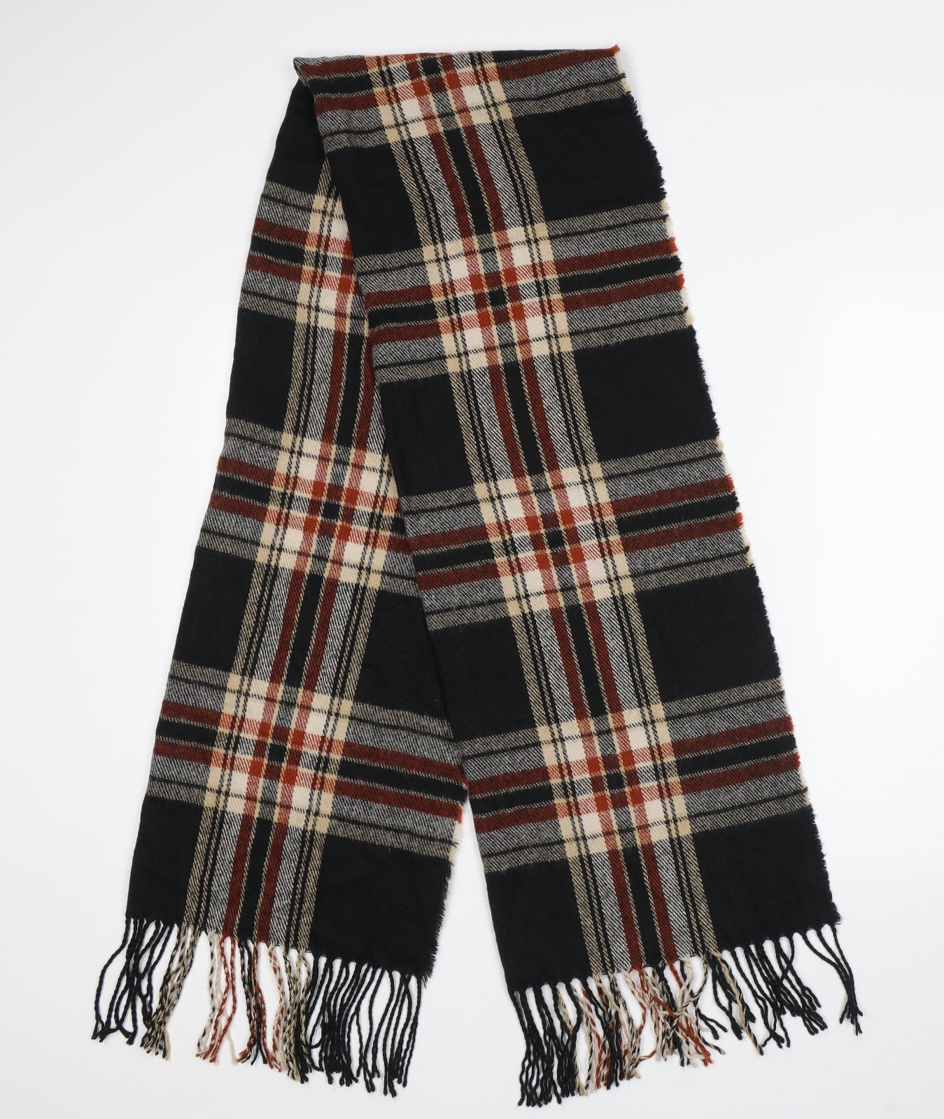 Preworn Unisex Black Check Polyester Scarf