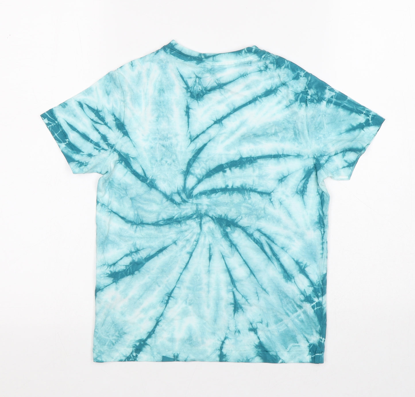 Marks and Spencer Boys Blue Geometric Cotton Pullover T-Shirt Size 6-7 Years Round Neck - Tye Dye