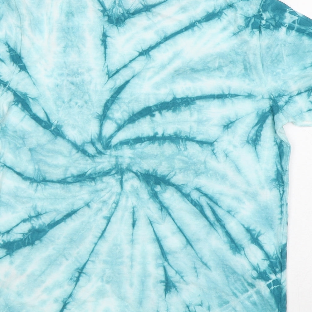 Marks and Spencer Boys Blue Geometric Cotton Pullover T-Shirt Size 6-7 Years Round Neck - Tye Dye