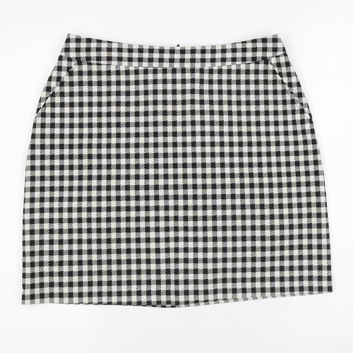 Papaya Womens White Check Polyester A-Line Skirt Size 10 Regular Zip