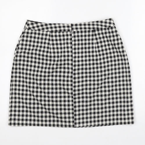 Papaya Womens White Check Polyester A-Line Skirt Size 10 Regular Zip
