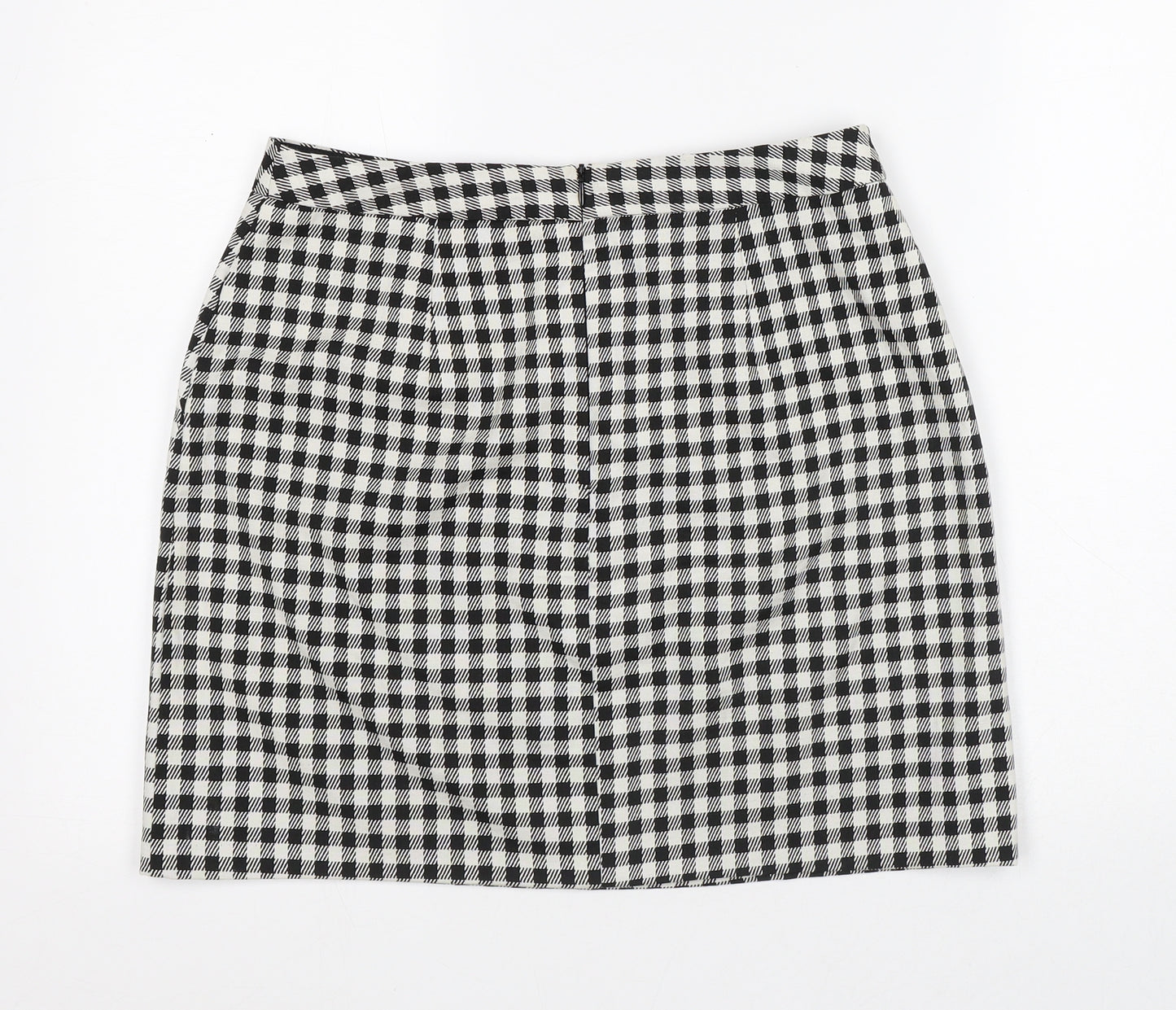 Papaya Womens White Check Polyester A-Line Skirt Size 10 Regular Zip
