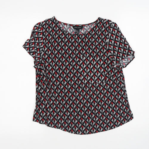 New Look Womens Multicoloured Geometric Viscose Jersey T-Shirt Size 8 Round Neck