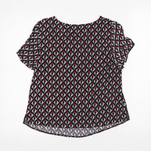 New Look Womens Multicoloured Geometric Viscose Jersey T-Shirt Size 8 Round Neck