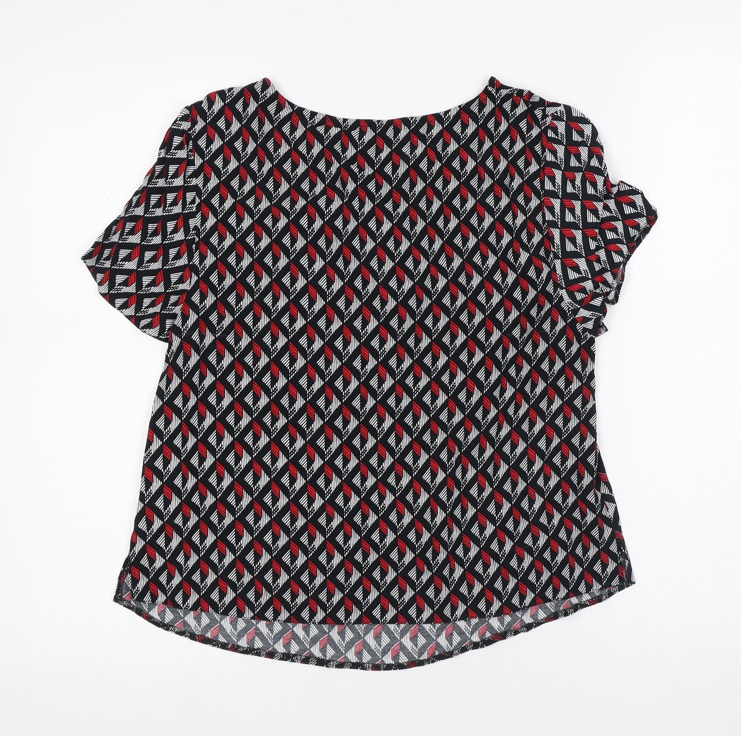 New Look Womens Multicoloured Geometric Viscose Jersey T-Shirt Size 8 Round Neck