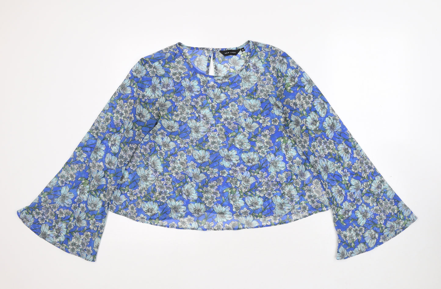 New Look Womens Blue Floral Polyester Basic Blouse Size 10 Round Neck - Flowers