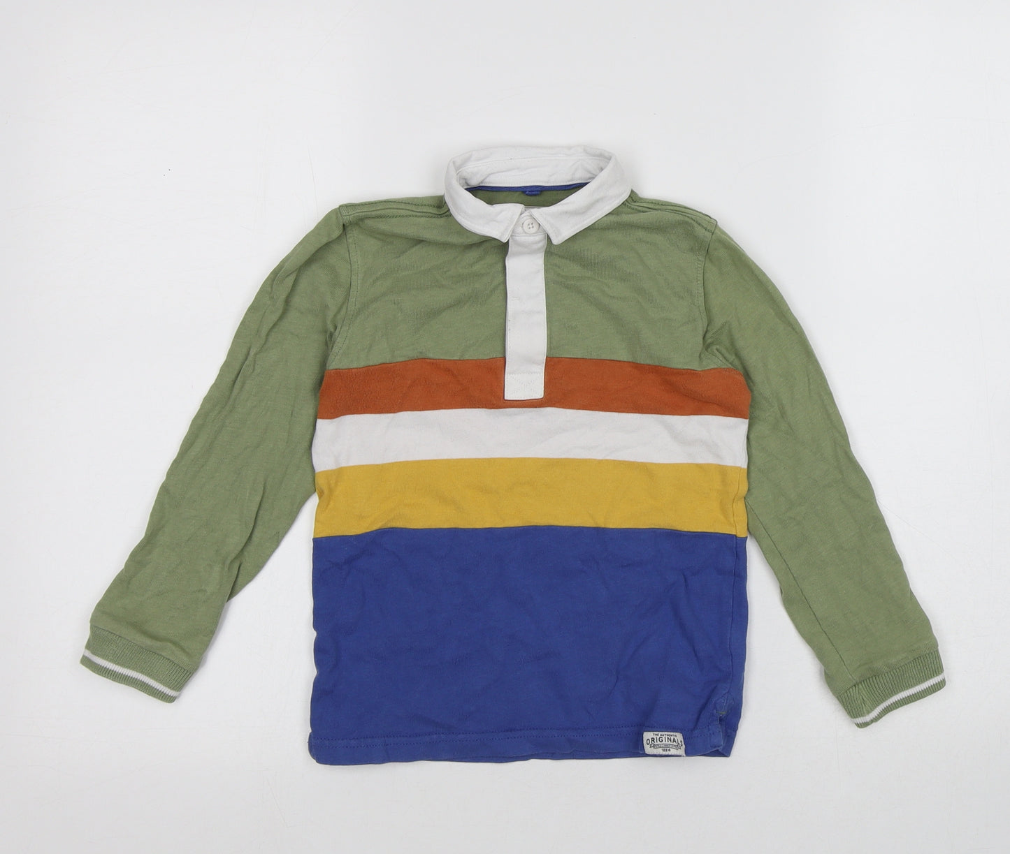 Marks and Spencer Boys Multicoloured Striped 100% Cotton Jersey Polo Size 5-6 Years Collared Button