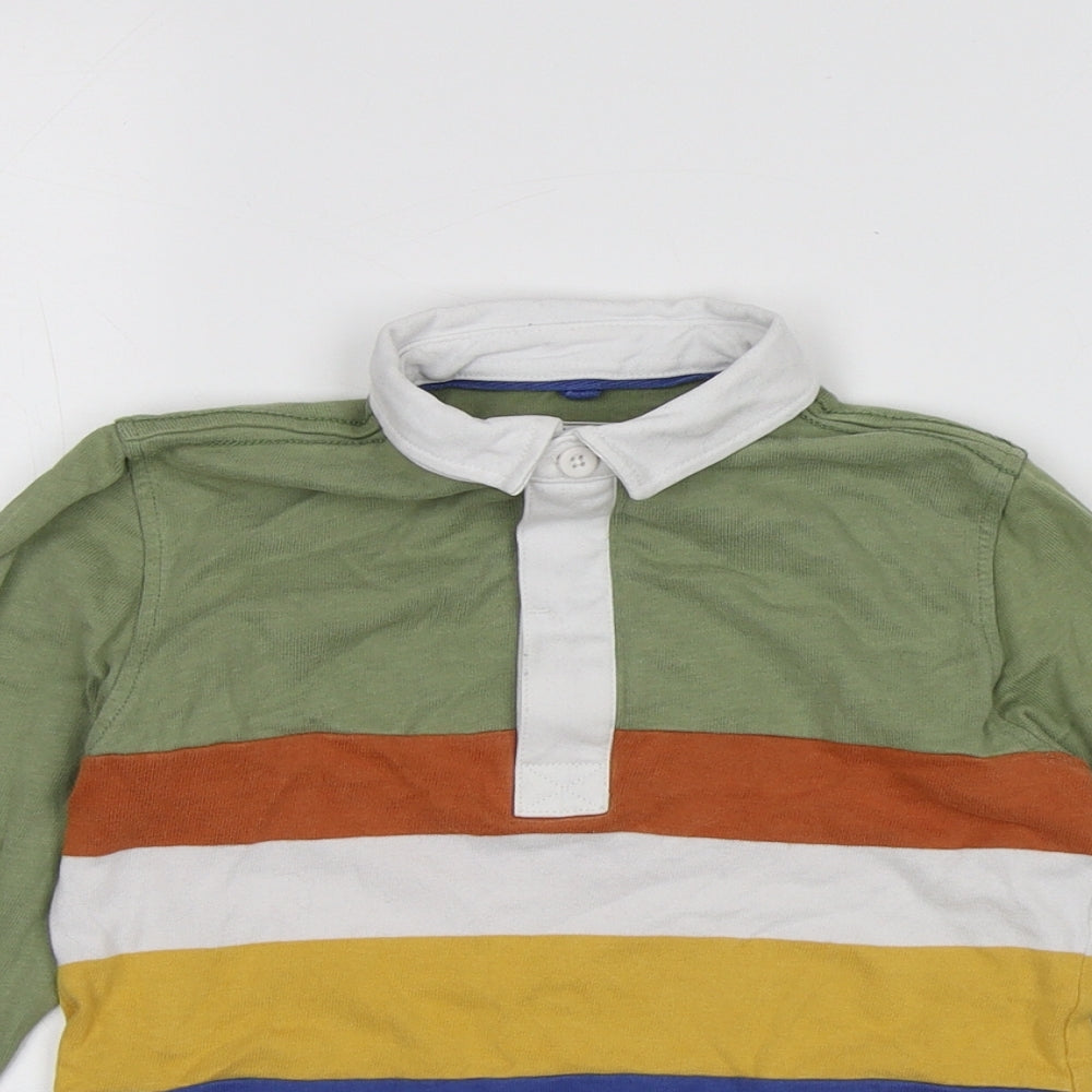 Marks and Spencer Boys Multicoloured Striped 100% Cotton Jersey Polo Size 5-6 Years Collared Button