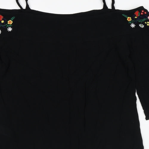 Papaya Womens Black Floral Viscose Basic Blouse Size 10 Round Neck