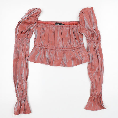 Nanana Womens Pink Polyester Cropped Blouse Size 6 Round Neck