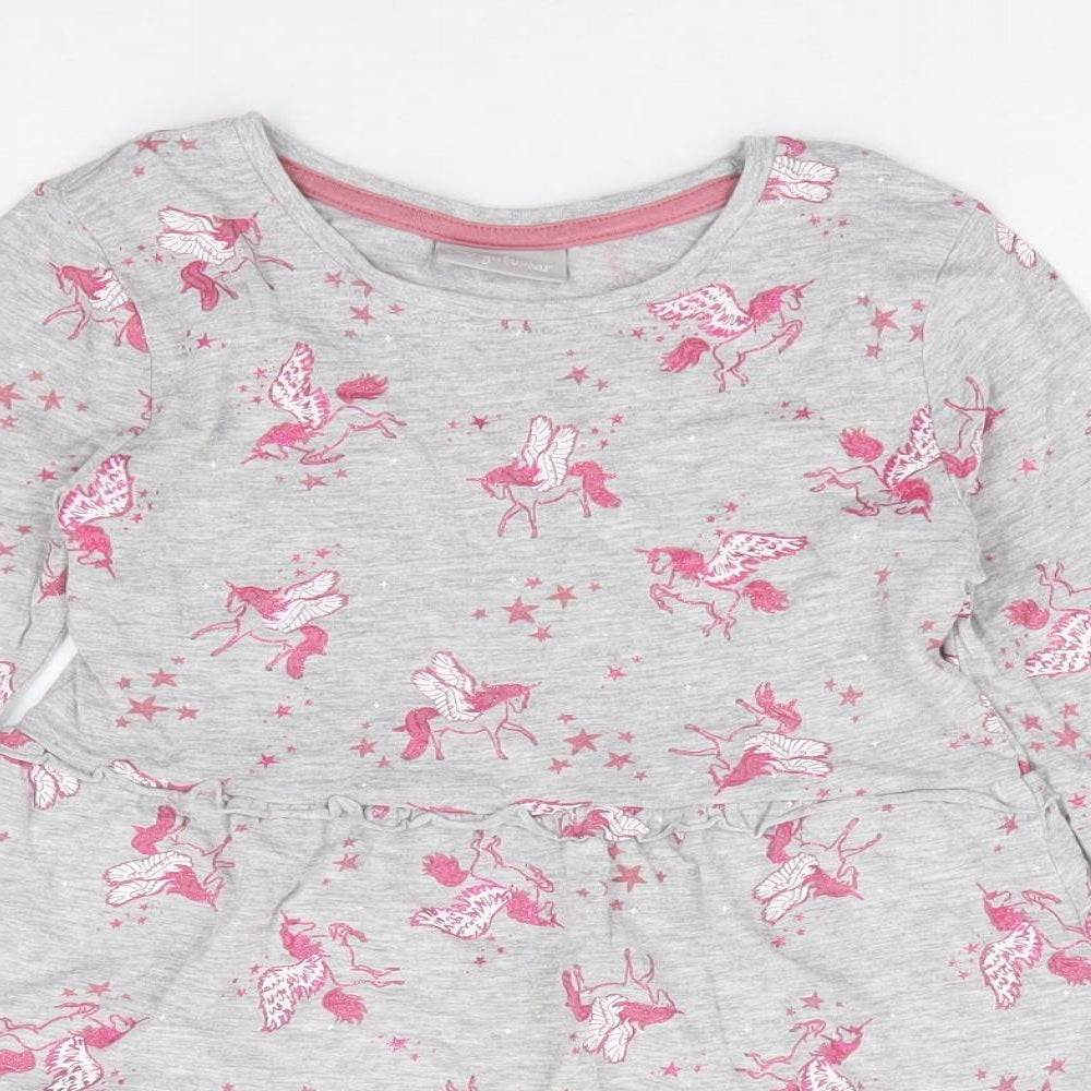 Matalan Girls Grey Geometric Cotton Fit & Flare Size 6 Years Round Neck Pullover - Unicorn