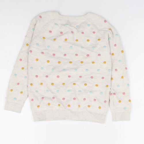 F&F Girls Multicoloured Crew Neck Geometric 100% Cotton Cardigan Jumper Size 5-6 Years Button - Pom Pom