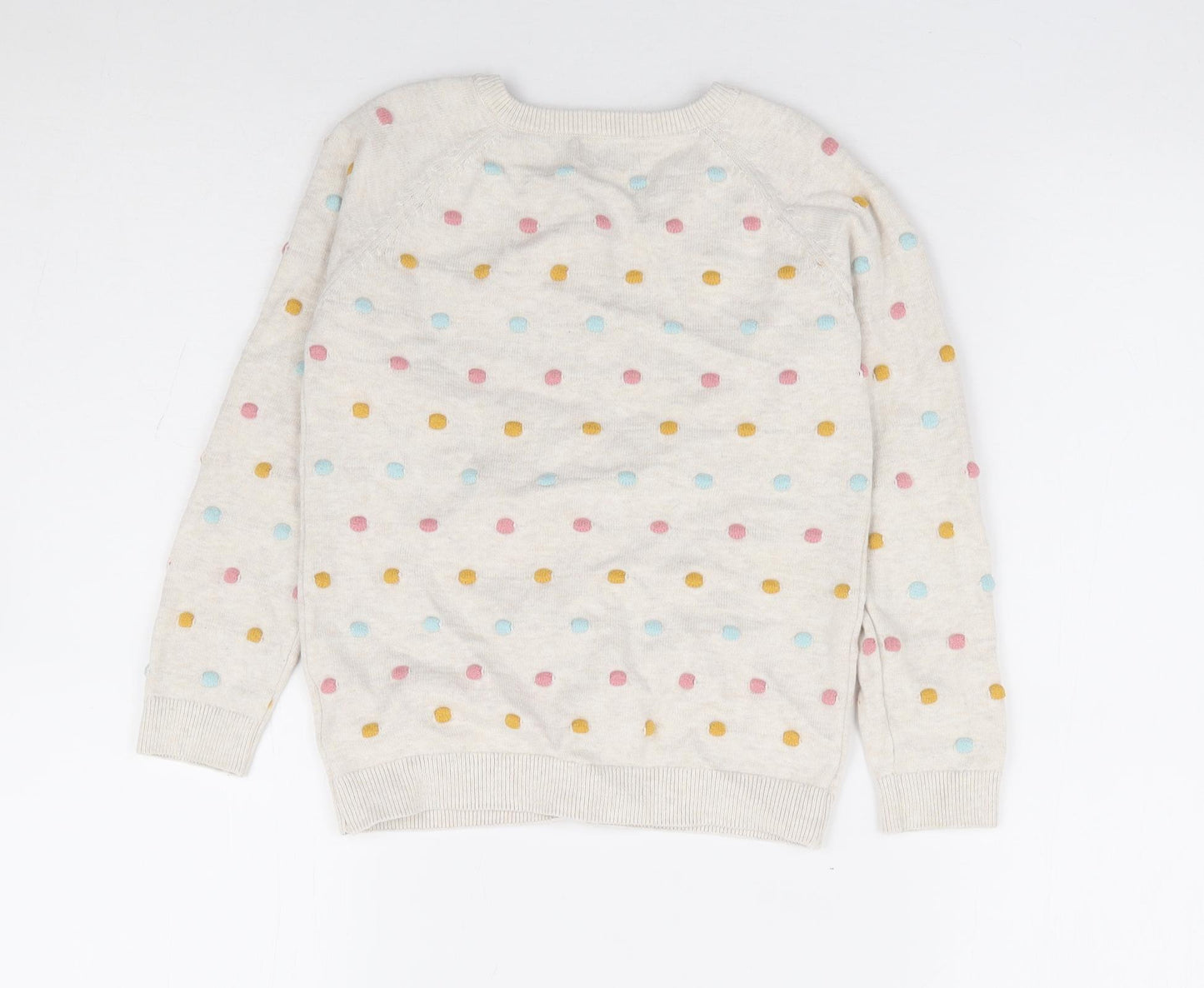 F&F Girls Multicoloured Crew Neck Geometric 100% Cotton Cardigan Jumper Size 5-6 Years Button - Pom Pom