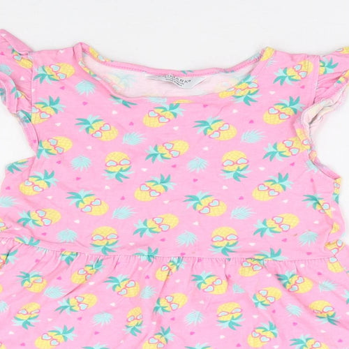 Primark Girls Pink Geometric 100% Cotton Fit & Flare Size 6-7 Years Round Neck Pullover - Pineapple