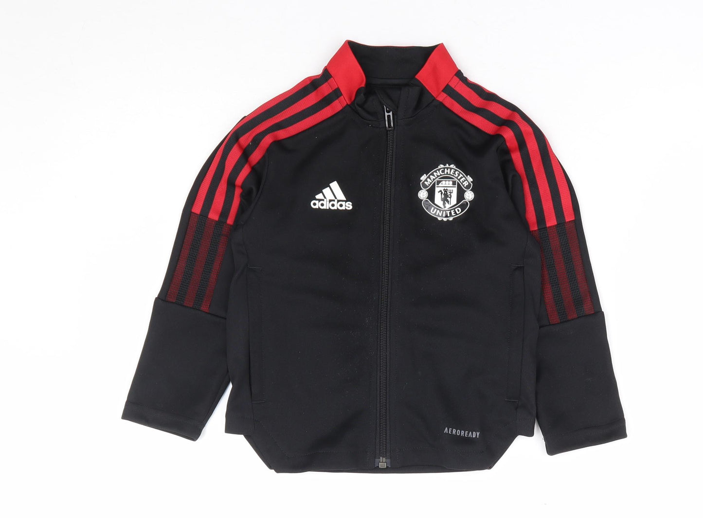 adidas Boys Black Polyester Full Zip Sweatshirt Size 3-4 Years Zip - Manchester United