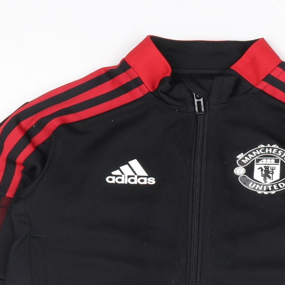 adidas Boys Black Polyester Full Zip Sweatshirt Size 3-4 Years Zip - Manchester United