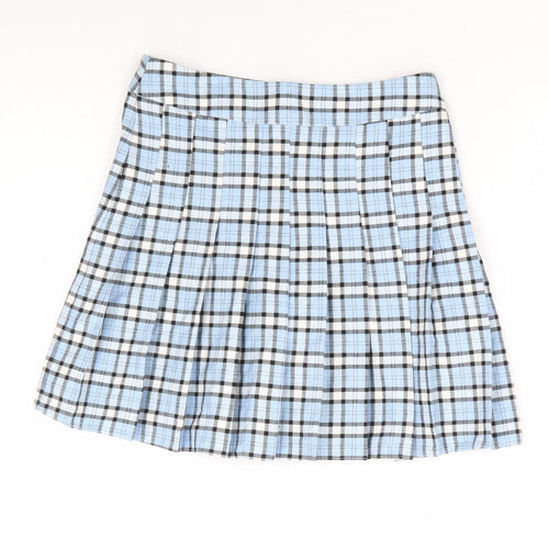 New Look Girls Blue Plaid Polyester Pleated Skirt Size 10 Years Regular Zip