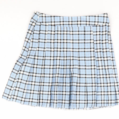 New Look Girls Blue Plaid Polyester Pleated Skirt Size 10 Years Regular Zip