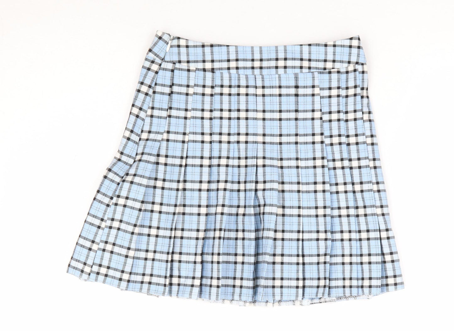 New Look Girls Blue Plaid Polyester Pleated Skirt Size 10 Years Regular Zip